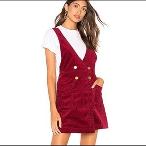 Free People Red Corduroy Overall Pinafore Dress